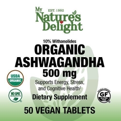 Organic Ashwagandha 500 mg – 50 Vegan Tabs.