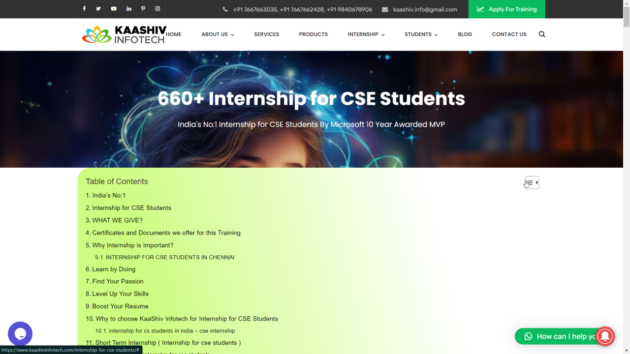 internship for cse students in chennai